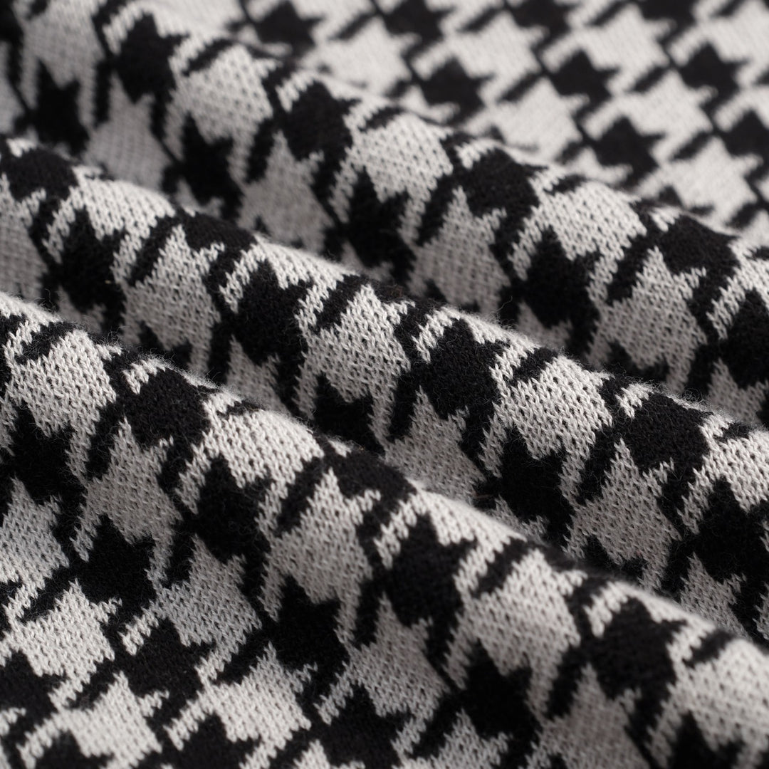 Dames Zwarte Retro Houndstooth Jacquard Gebreide T-Shirt