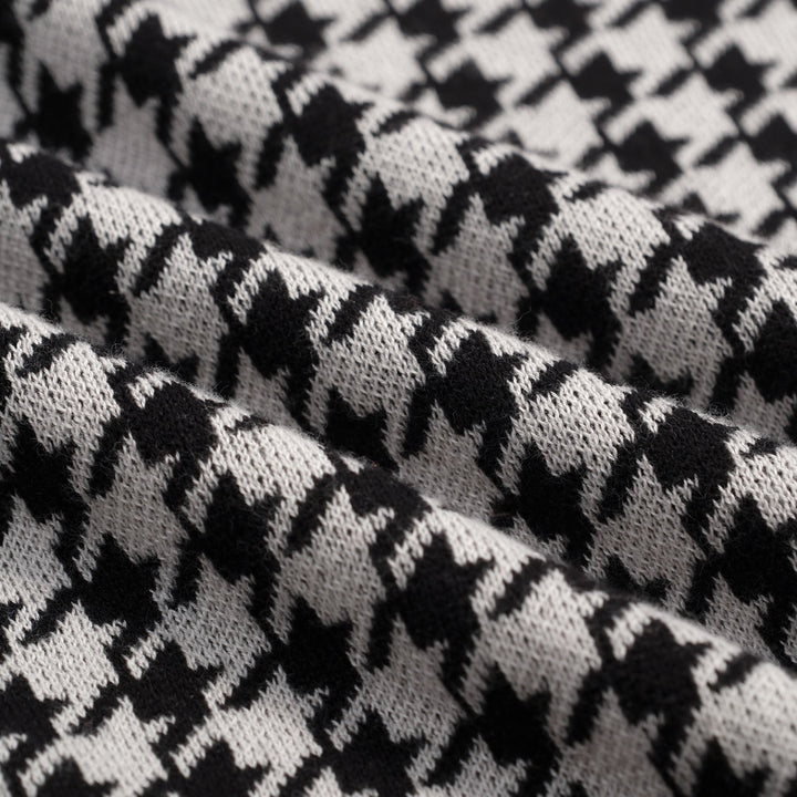 Dames Zwarte Retro Houndstooth Jacquard Gebreide T-Shirt