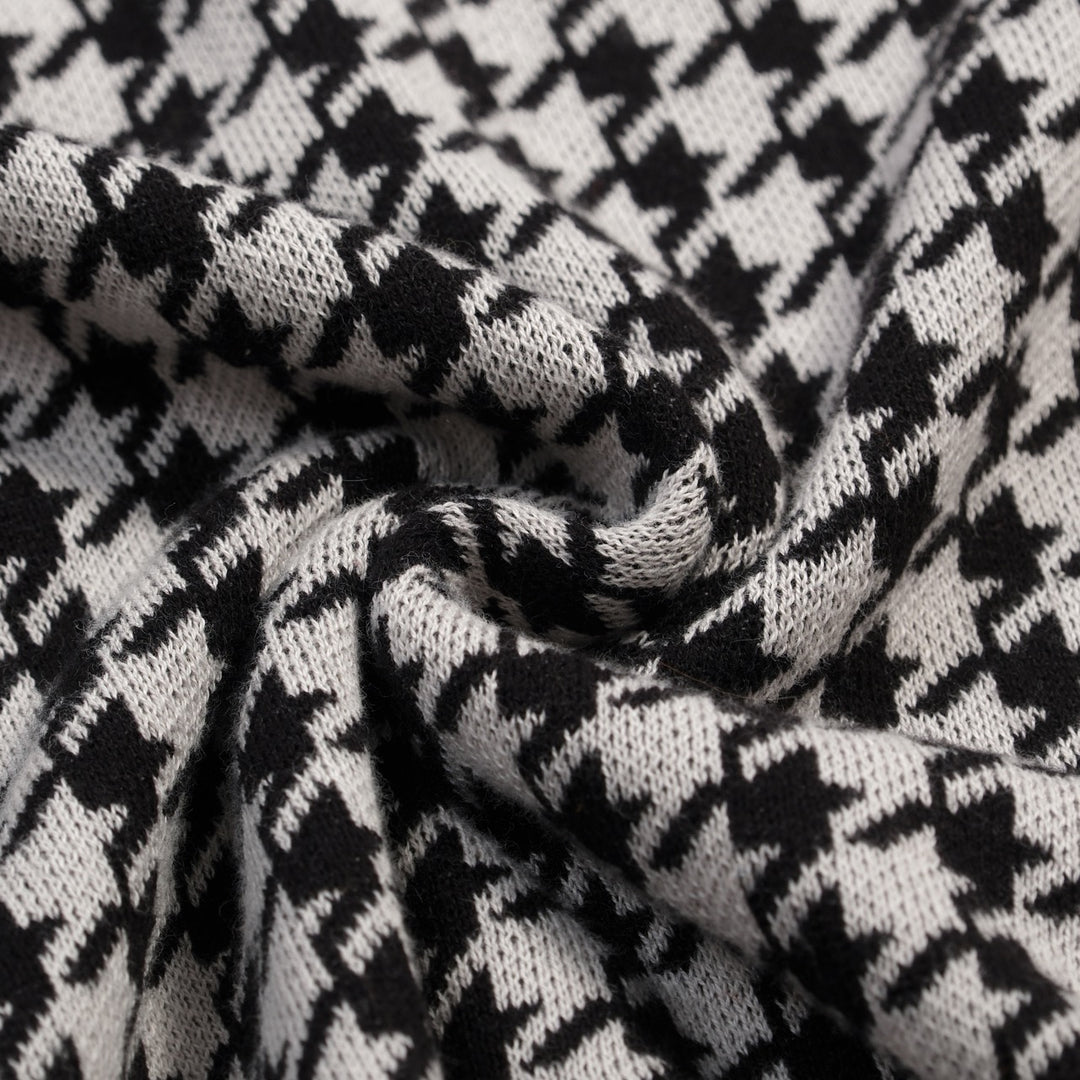 Dames Zwarte Retro Houndstooth Jacquard Gebreide T-Shirt
