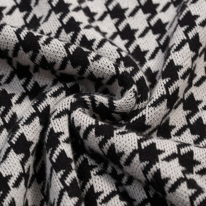 Dames Zwarte Retro Houndstooth Jacquard Gebreide T-Shirt
