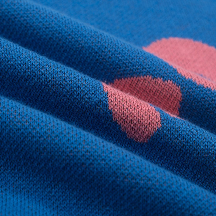 Dame Blå Retro T-shirt med Flæseærmer og Blomstret Jacquardstrik