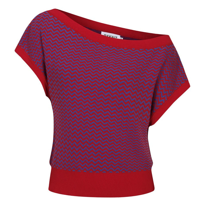 Dame Bourgogne Retro Bølget Stribet Jacquardstrikket Skulder T-shirt - Kort Længde