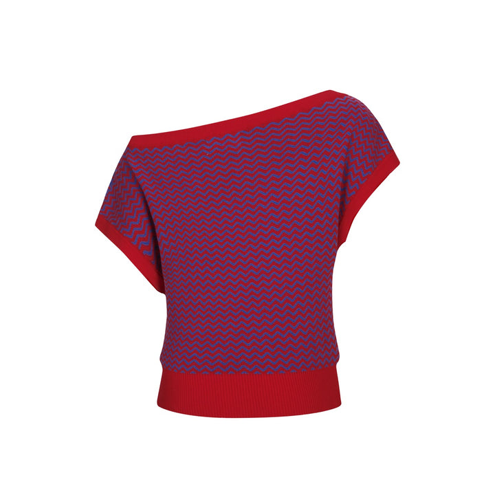 Dame Bourgogne Retro Bølget Stribet Jacquardstrikket Skulder T-shirt - Kort Længde