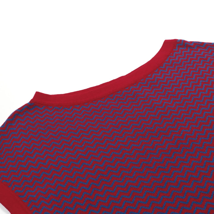 Dame Bourgogne Retro Bølget Stribet Jacquardstrikket Skulder T-shirt - Kort Længde