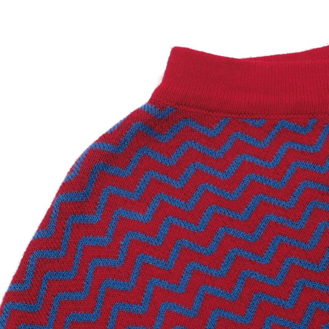 Dame Bourgogne Retro Bølget Stribet Jacquardstrikket Skulder T-shirt - Kort Længde
