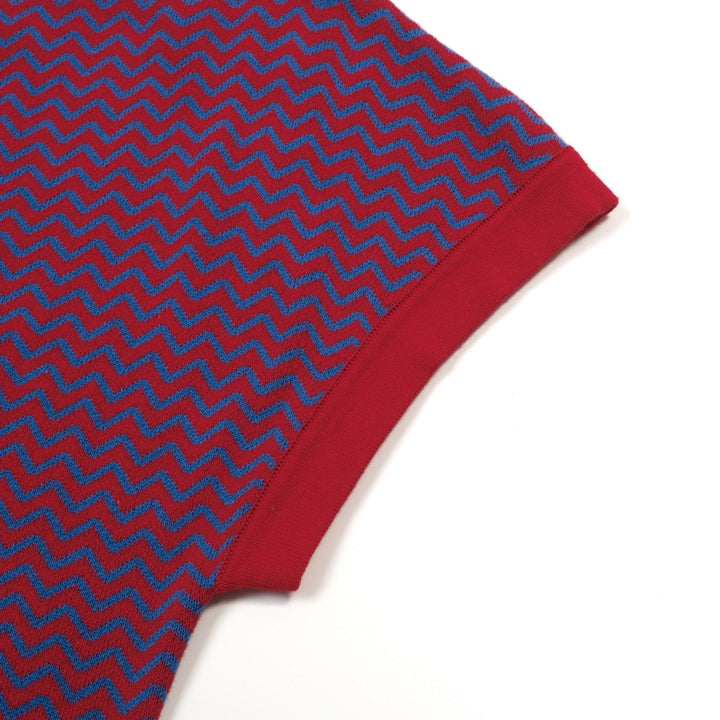 Dame Bourgogne Retro Bølget Stribet Jacquardstrikket Skulder T-shirt - Kort Længde