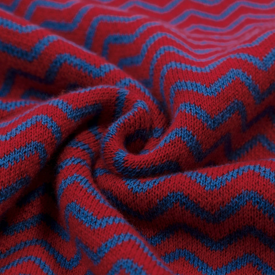 Dame Bourgogne Retro Bølget Stribet Jacquardstrikket Skulder T-shirt - Kort Længde