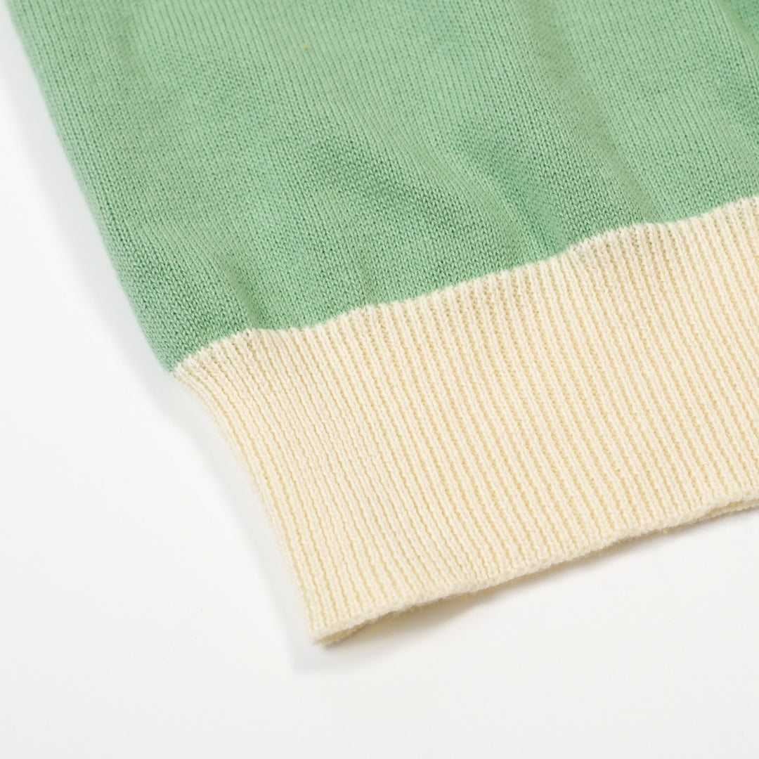 Suéter de punto con bordado de gato retro verde frijol para mujer - Largo cropped