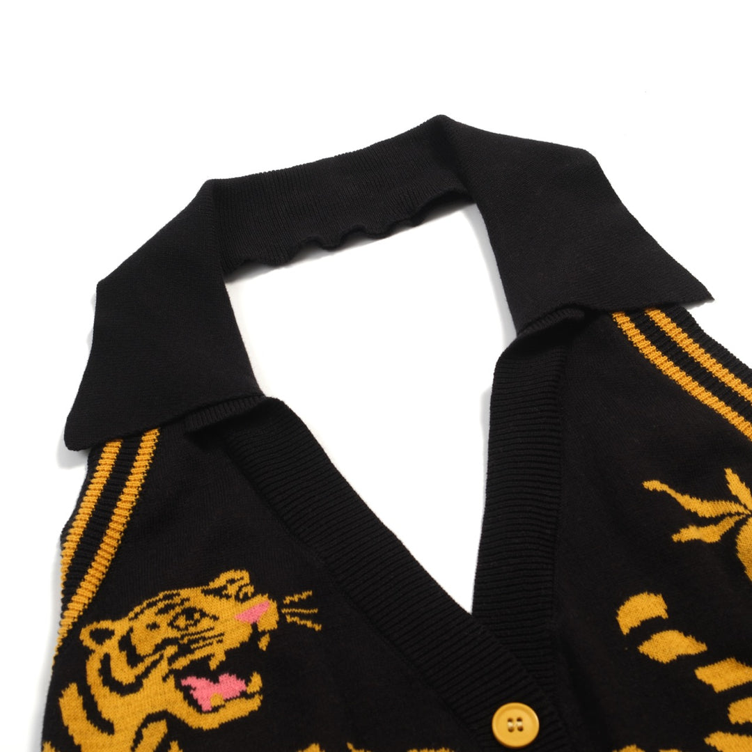 Kvinders sort Animal Jacquard strikvest