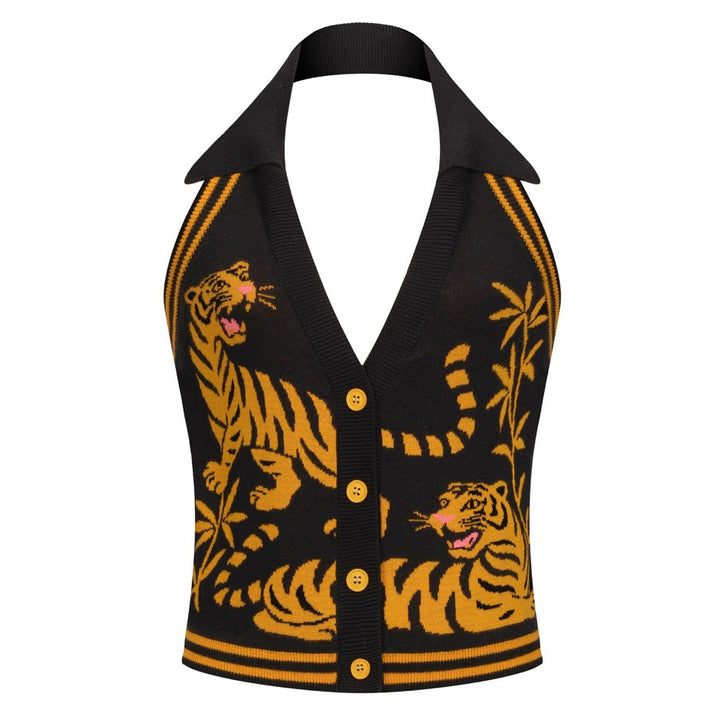 Kvinders sort Animal Jacquard strikvest