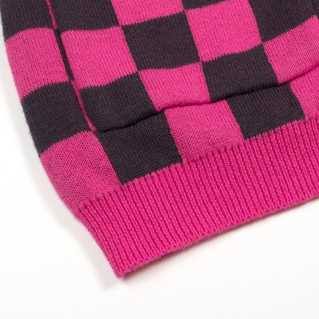 Camisola de Malha Retro Rosa com Padrão Xadrez para Mulher