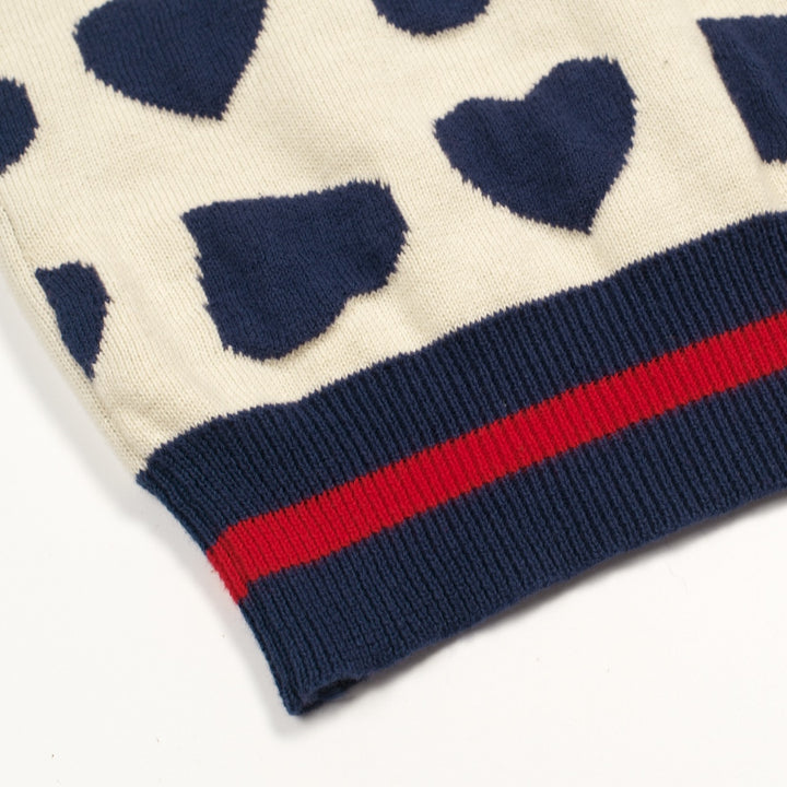 Women's Off-White Retro Playful Heart Jacquard Polo Collar Knit T-Shirt