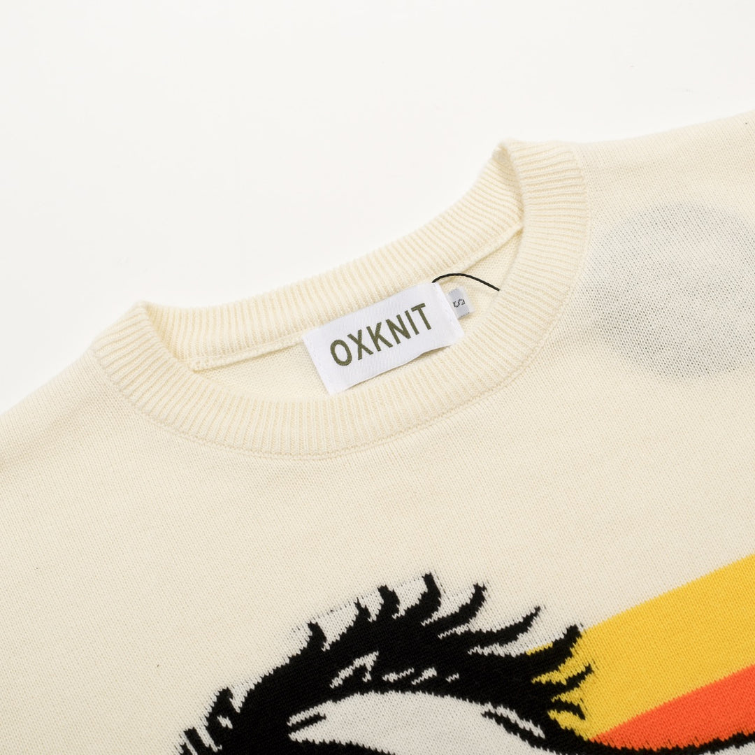 Damernas off-white retro västernstil rundhalsad stickad t-shirt