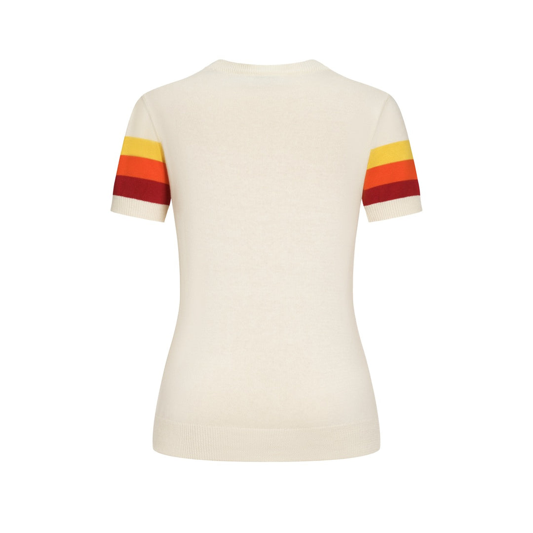 Damernas off-white retro västernstil rundhalsad stickad t-shirt