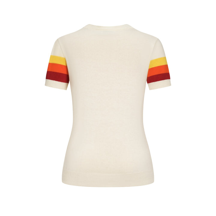 Damernas off-white retro västernstil rundhalsad stickad t-shirt