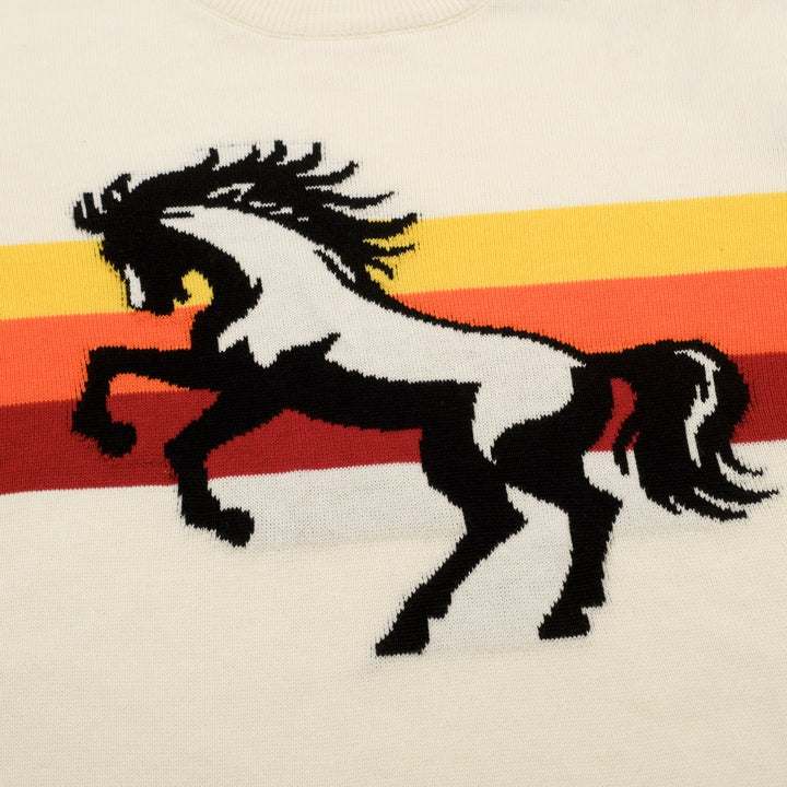 Damernas off-white retro västernstil rundhalsad stickad t-shirt