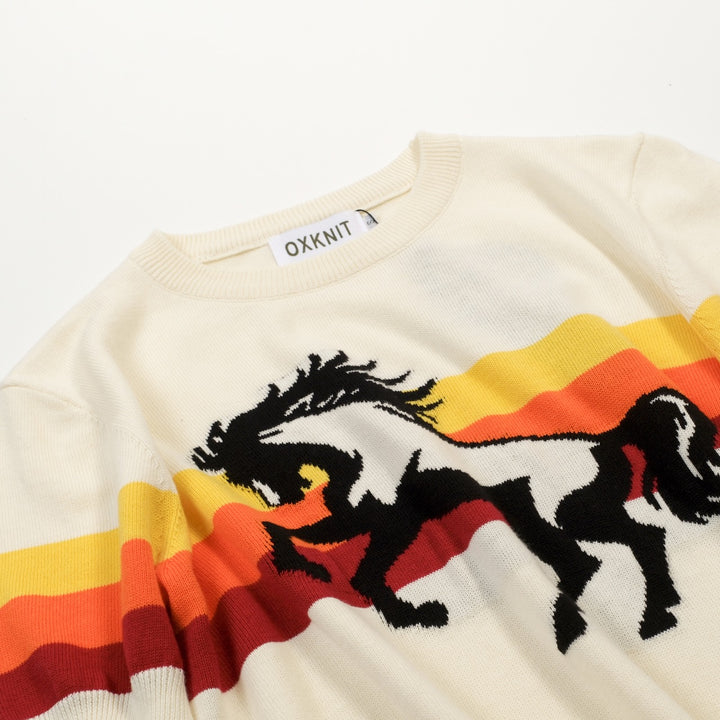 Damernas off-white retro västernstil rundhalsad stickad t-shirt