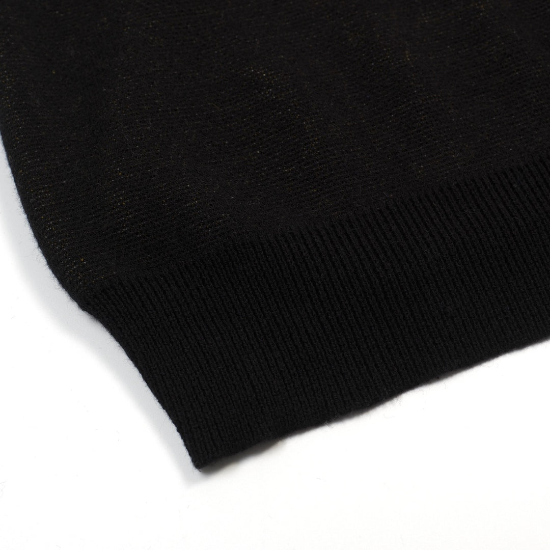 Dame Sort Retro Ørn Jacquard V-hals Strik T-shirt
