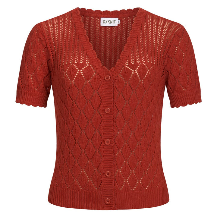 Haut tricoté ajouré orange brique années 70 pour femme - T-shirt court