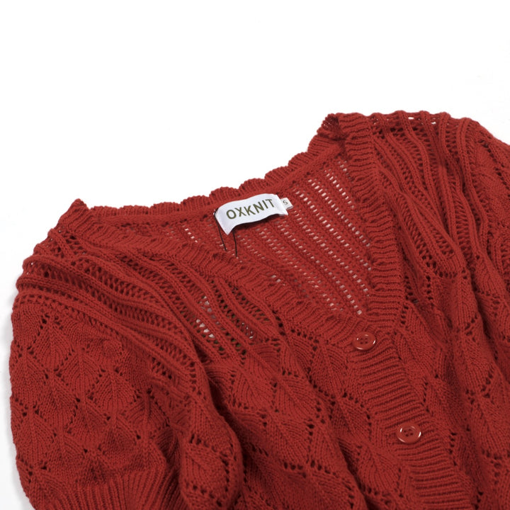 Haut tricoté ajouré orange brique années 70 pour femme - T-shirt court