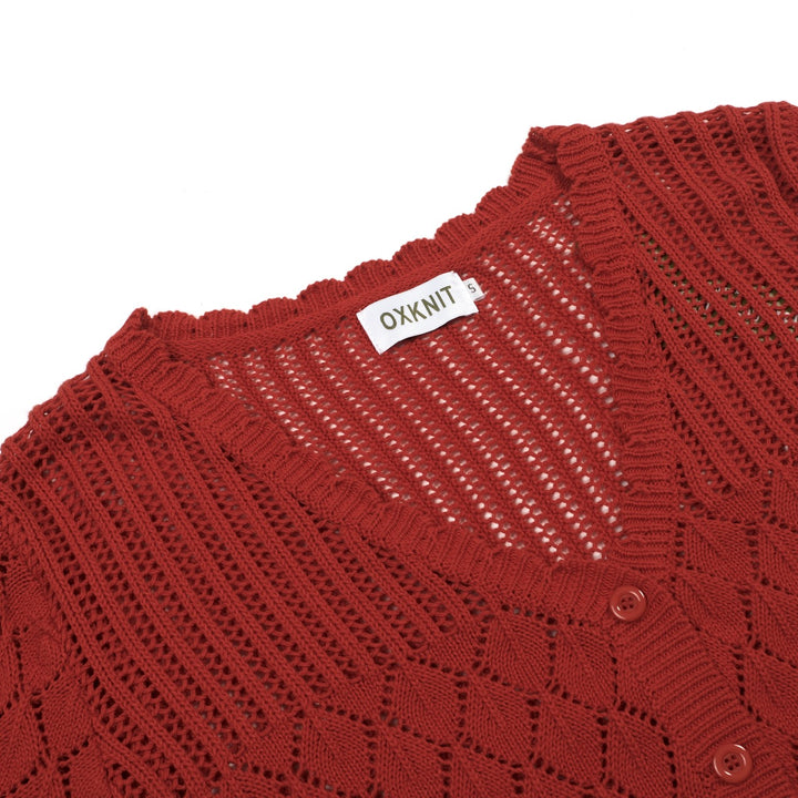 Haut tricoté ajouré orange brique années 70 pour femme - T-shirt court