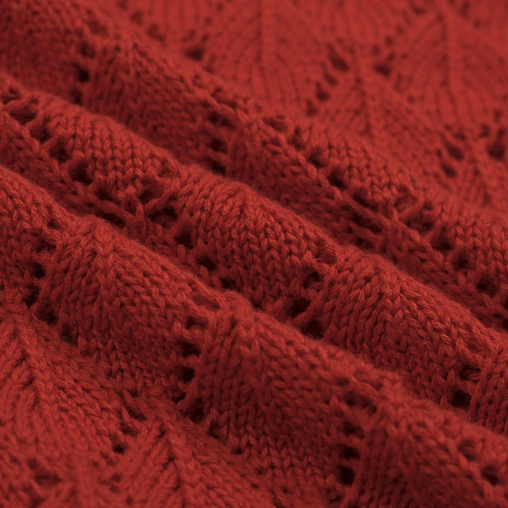 Haut tricoté ajouré orange brique années 70 pour femme - T-shirt court