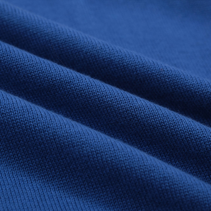 Heren blauwe vintage gebreide polo met dierenborduursel en V-hals