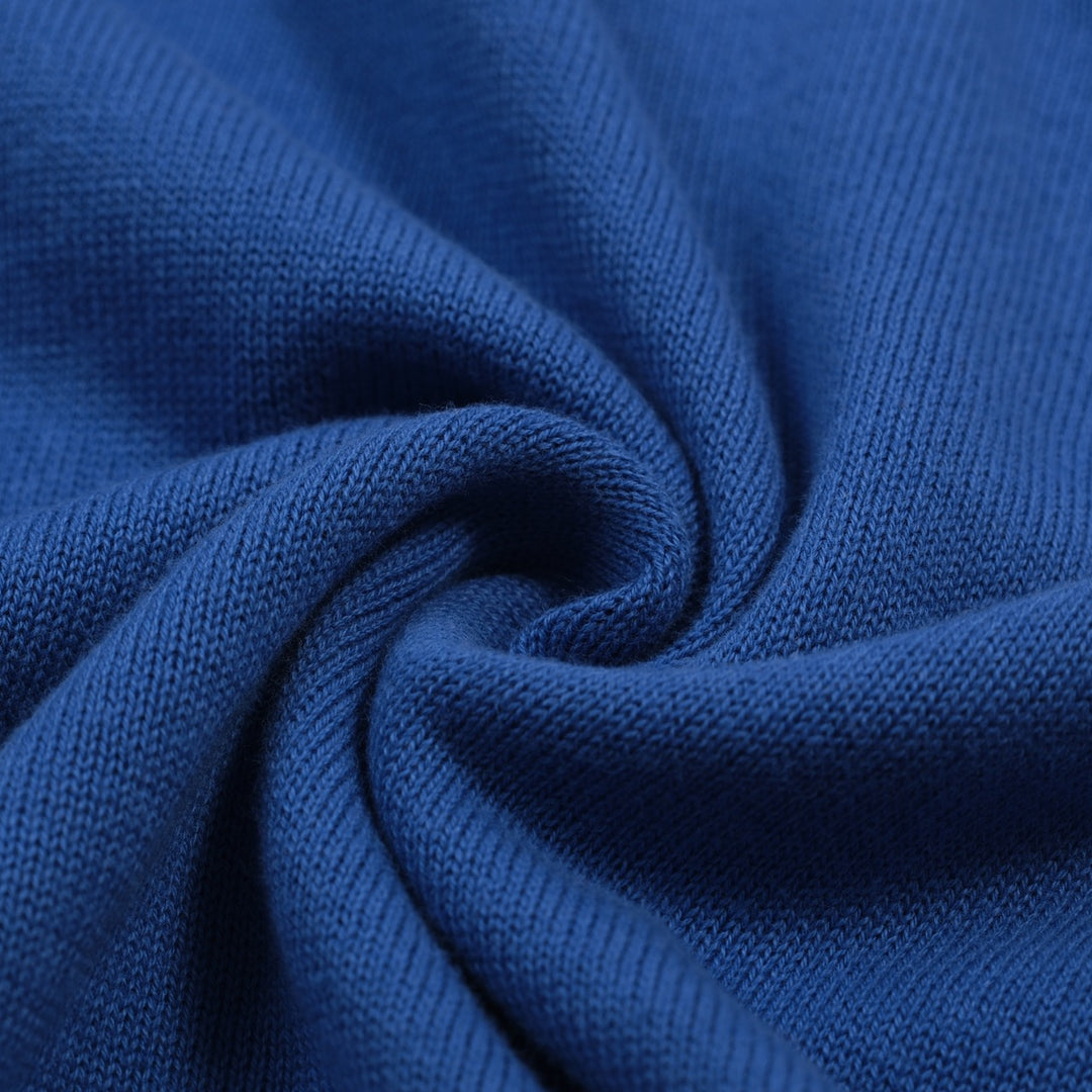 Heren blauwe vintage gebreide polo met dierenborduursel en V-hals