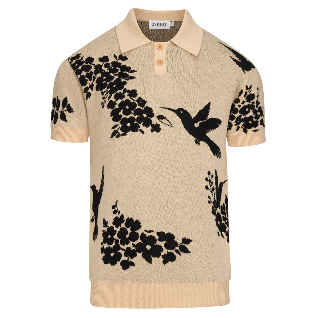 Men's Khaki retro bird plant knitted polo shirt – OXKnit