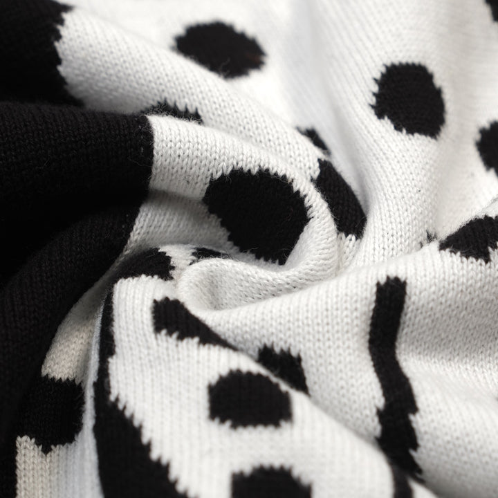 Men's black vintage spotted dog jacquard knitted polo shirt