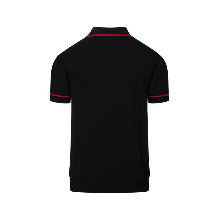Men's black vintage spotted dog jacquard knitted polo shirt