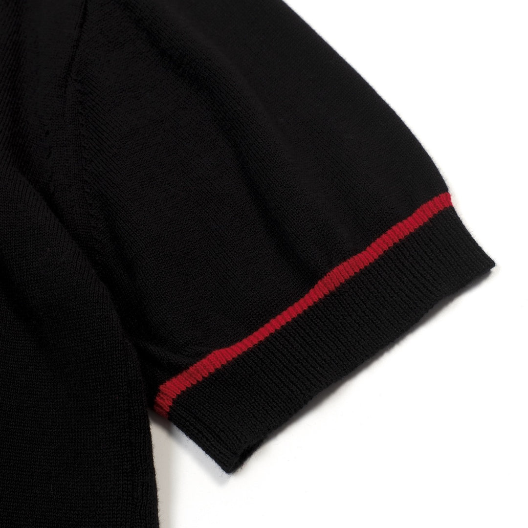 Men's black vintage spotted dog jacquard knitted polo shirt