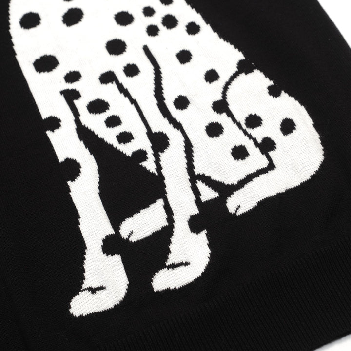 Men's black vintage spotted dog jacquard knitted polo shirt