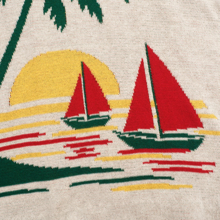 Women's Off-White Retro Tropical Resort Style Knitted T-Shirt