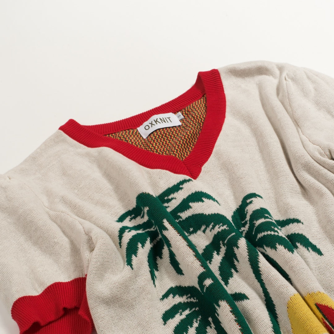 Women's Off-White Retro Tropical Resort Style Knitted T-Shirt