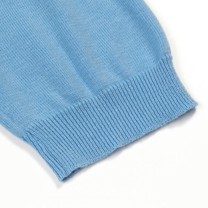T-shirt tricoté bleu rétro à volants pour femme, col en V, taille à nouer