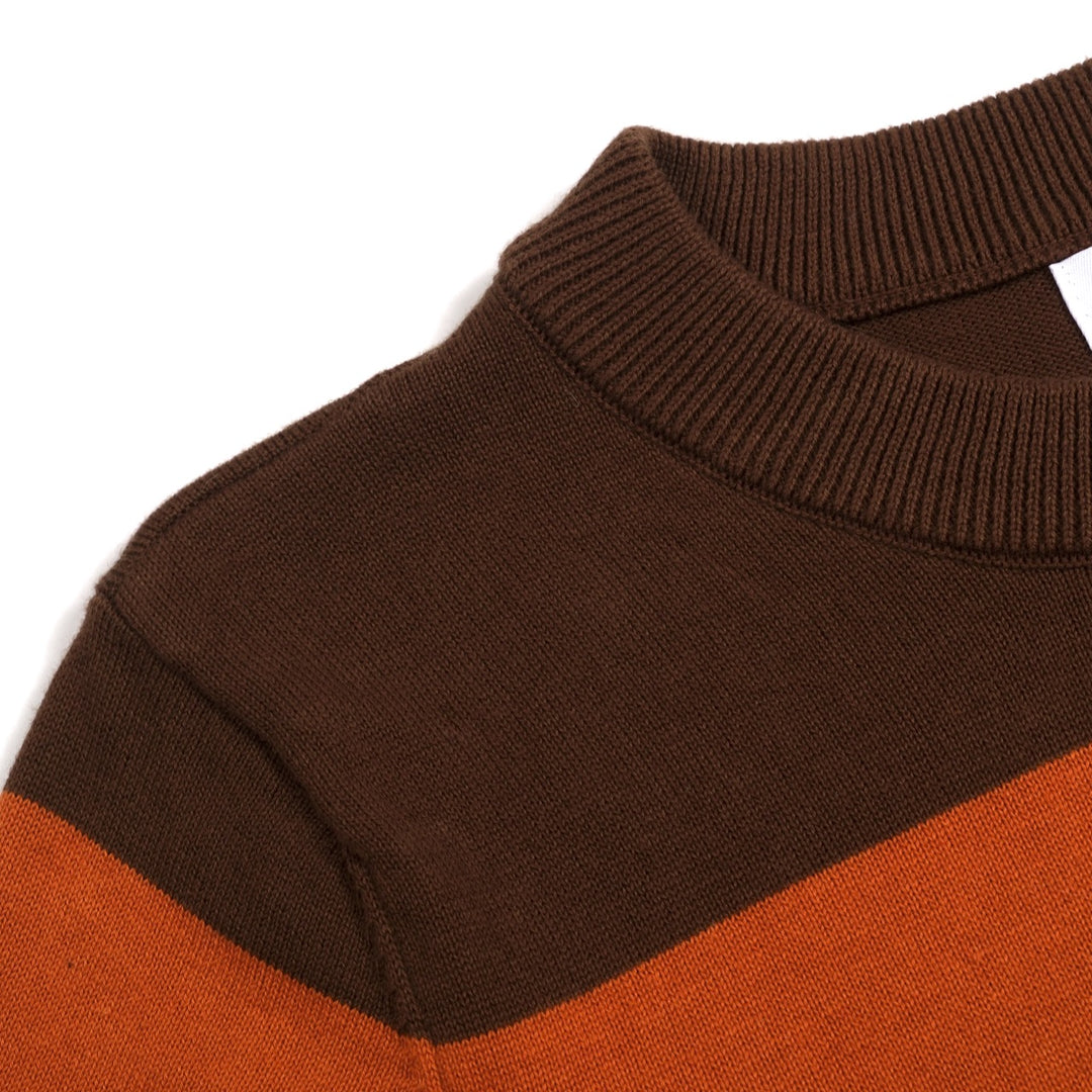Women's Brown Retro Striped Pocket Crew Neck Knit T-Shirt