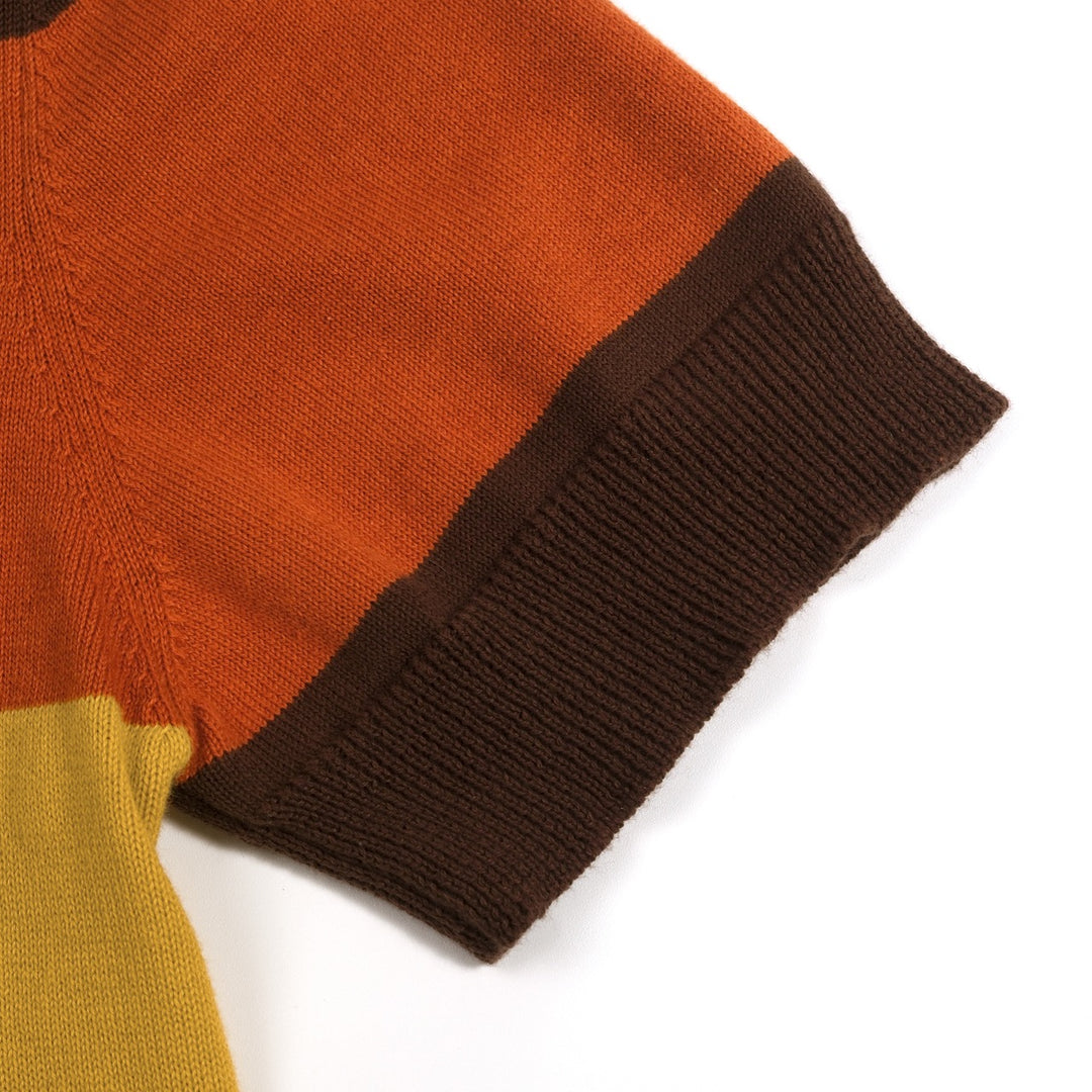 Women's Brown Retro Striped Pocket Crew Neck Knit T-Shirt