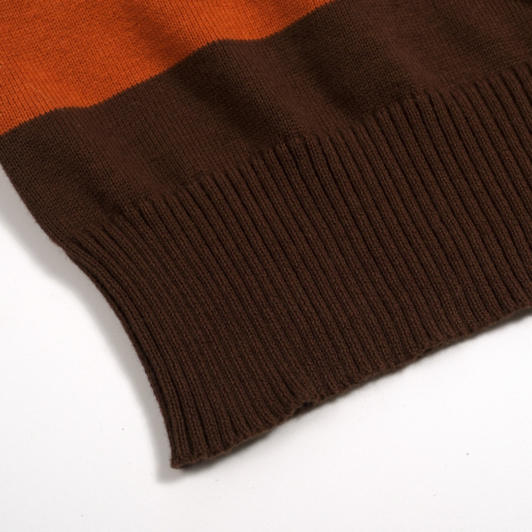 Women's Brown Retro Striped Pocket Crew Neck Knit T-Shirt