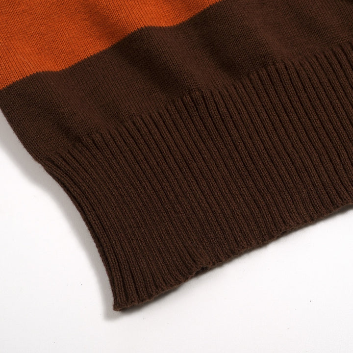 Women's Brown Retro Striped Pocket Crew Neck Knit T-Shirt