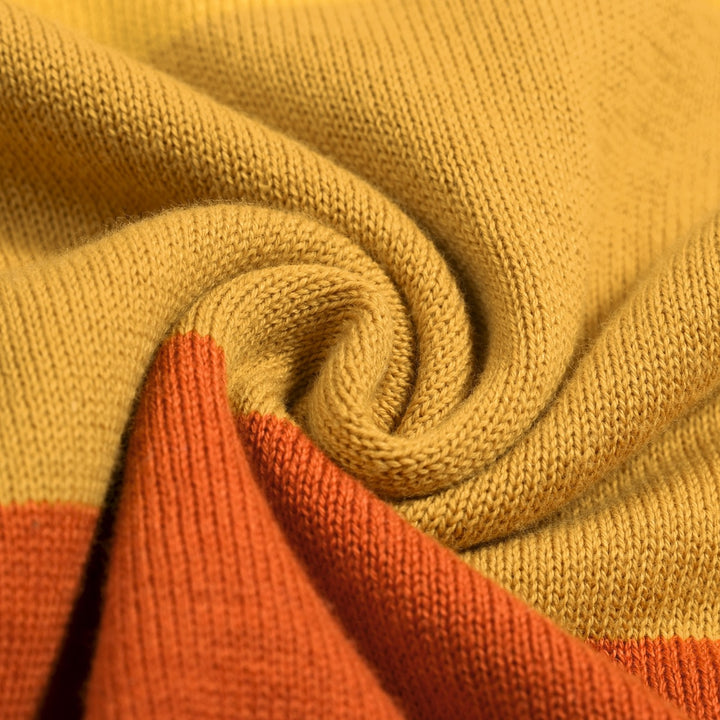Women's Brown Retro Striped Pocket Crew Neck Knit T-Shirt