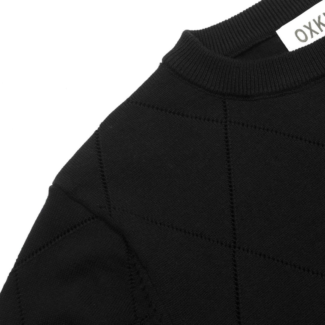 T-shirt en maille noir rétro simple à col rond ajouré pour femme