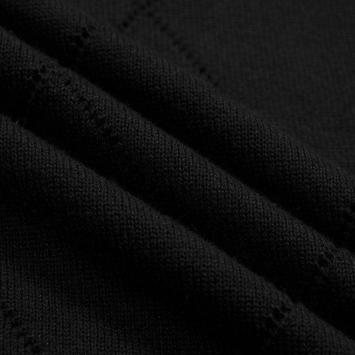 T-shirt en maille noir rétro simple à col rond ajouré pour femme