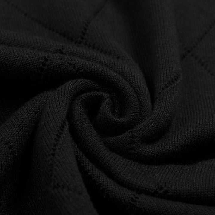 T-shirt en maille noir rétro simple à col rond ajouré pour femme