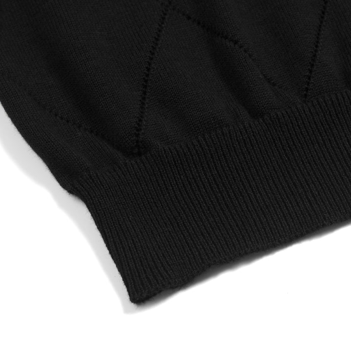 T-shirt en maille noir rétro simple à col rond ajouré pour femme