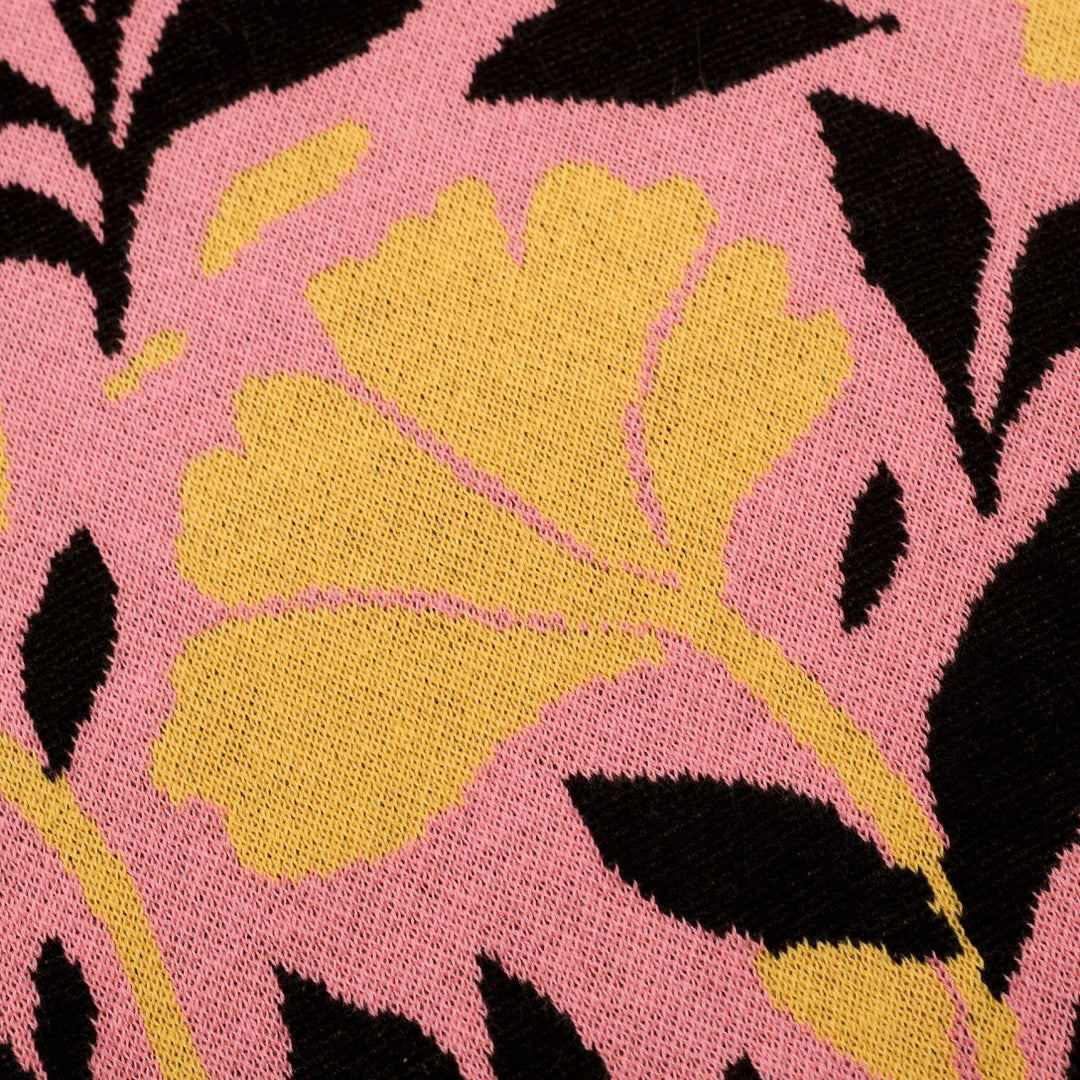 Dames Roze 70s Retro Gebreide T-Shirt met Bloemen Pop Art Stijl