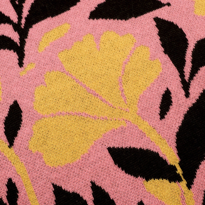 Dames Roze 70s Retro Gebreide T-Shirt met Bloemen Pop Art Stijl