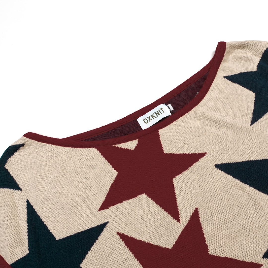 T-shirt Femme Star Jacquard Tricot Épaules Descendantes - Longueur Cropped