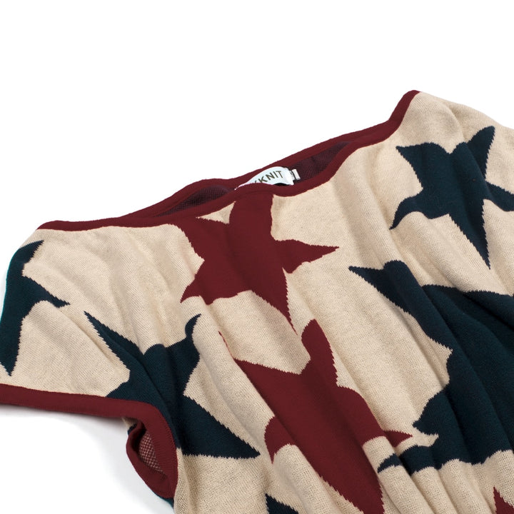 T-shirt Femme Star Jacquard Tricot Épaules Descendantes - Longueur Cropped