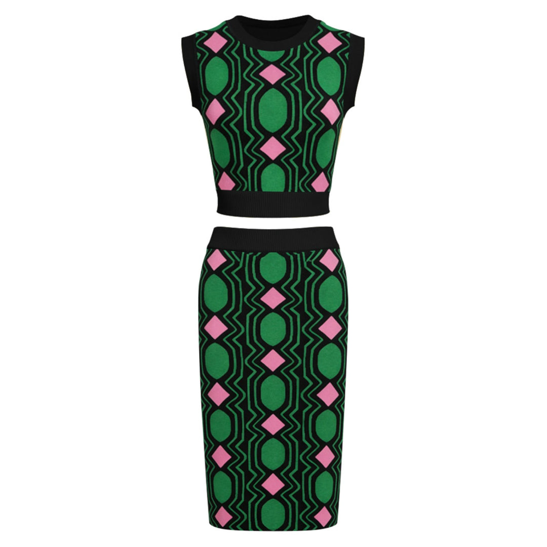 Women's Black Vintage-Style Jacquard Knit Tank Dress Set with Unique Pattern, Black / L Women's Black Vintage-Style Jacquard Knit Tank Dress Set with Unique Pattern, Black / L
